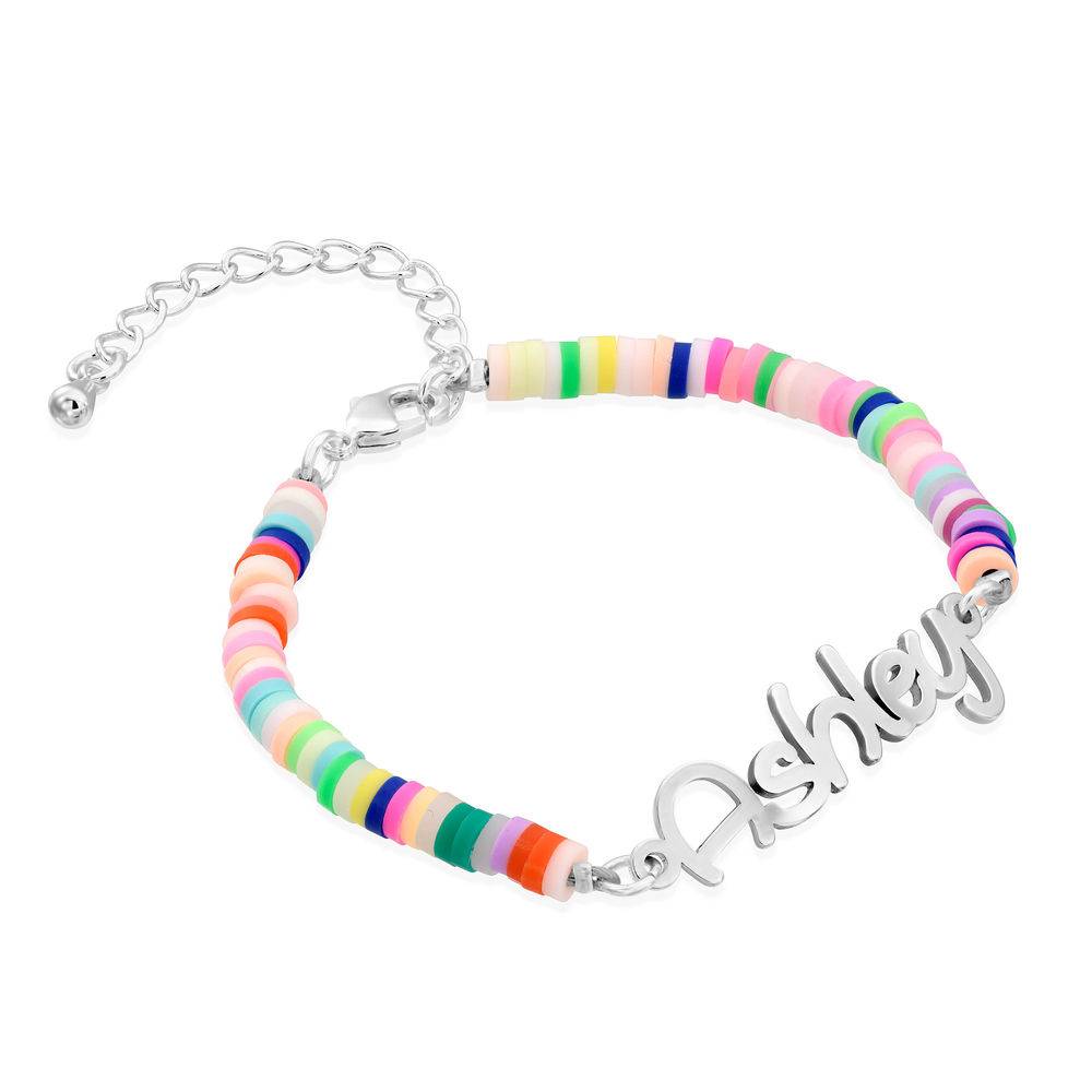 Rainbow Bead Girls Name Bracelet in Sterling Silver-2 product photo