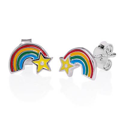 Rainbow Stud Earrings for Kids- Rhodium Plated in Sterling Silver-1 product photo