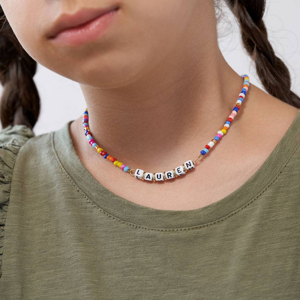 Rainbow Remix Kids Beaded Name Necklace in Gold Plating product photo