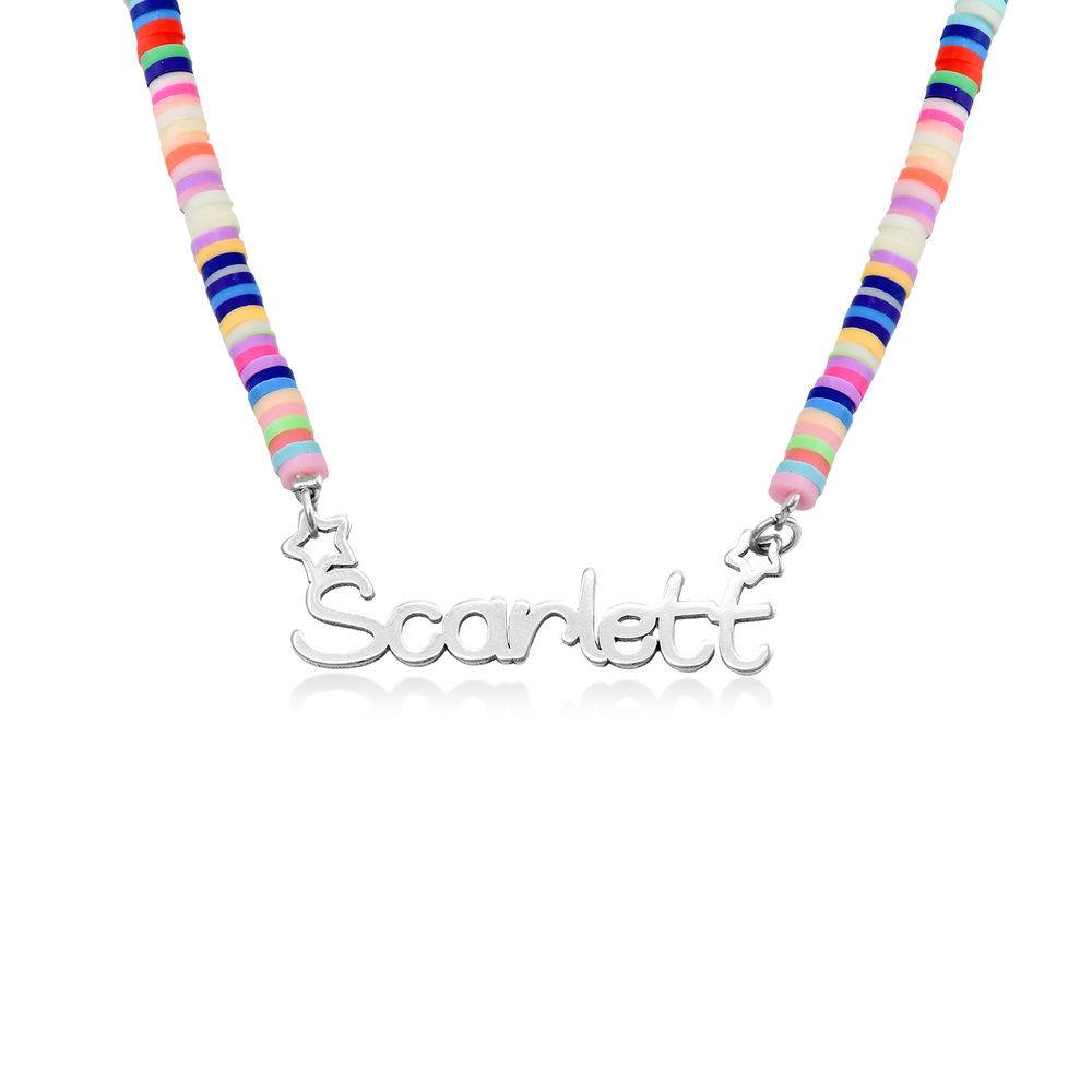 Regnbue halskæde til piger med navn i sølv produkt billede