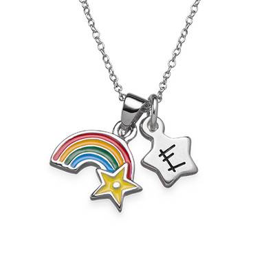 Rainbow Necklace for Kids with Initial Charm in Sterling Silver-2 product photo