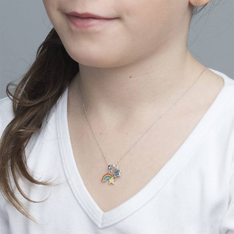 Rainbow Necklace for Kids with Initial Charm in Sterling Silver-3 product photo