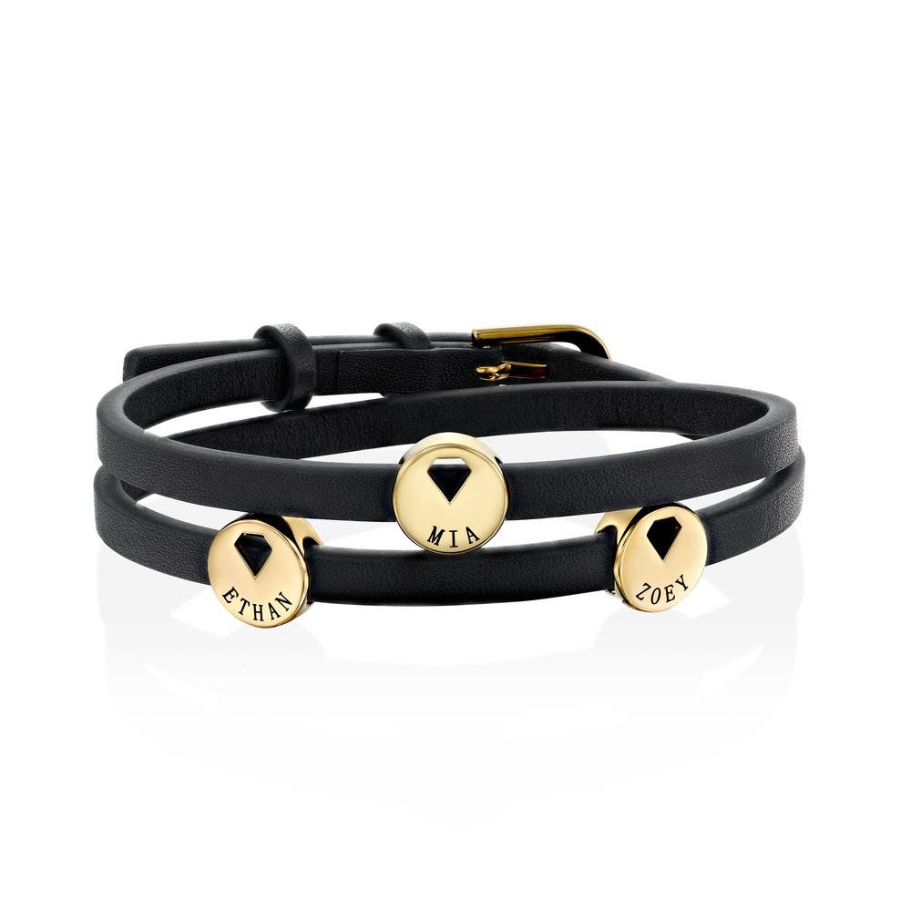 Wrap-Around Leather Bracelet with Gold Plated Charms-2 product photo