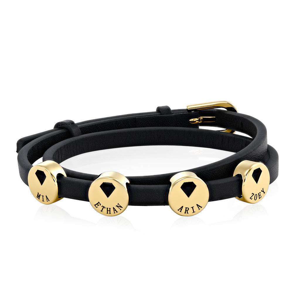 Wrap-Around Leather Bracelet with Gold Plated Charms-5 product photo