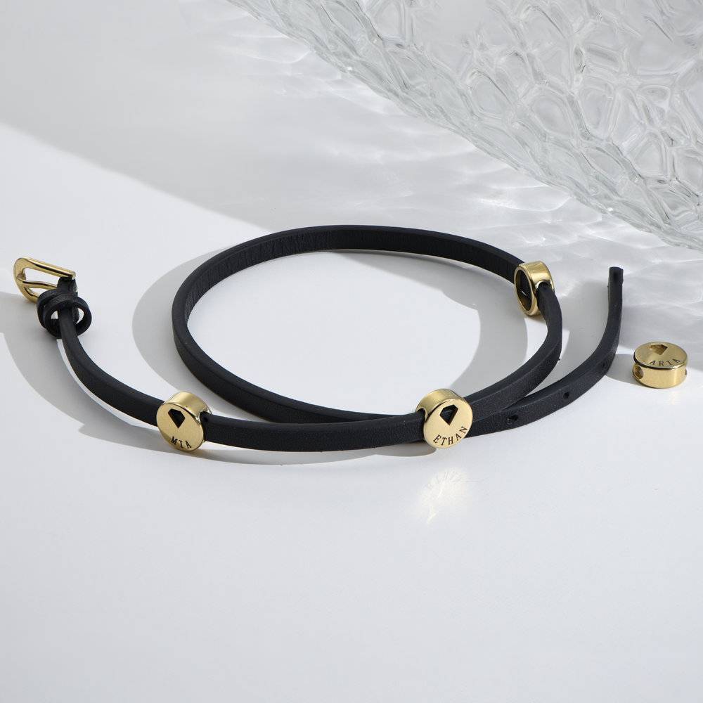 Wrap-Around Leather Bracelet with Gold Plated Charms-1 product photo