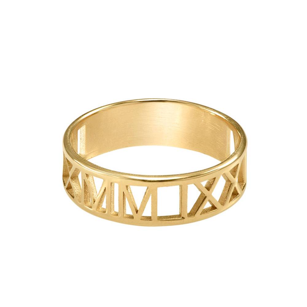 18k Goud Vergulde Romeins Cijfer Ring voor Heren-5 Productfoto