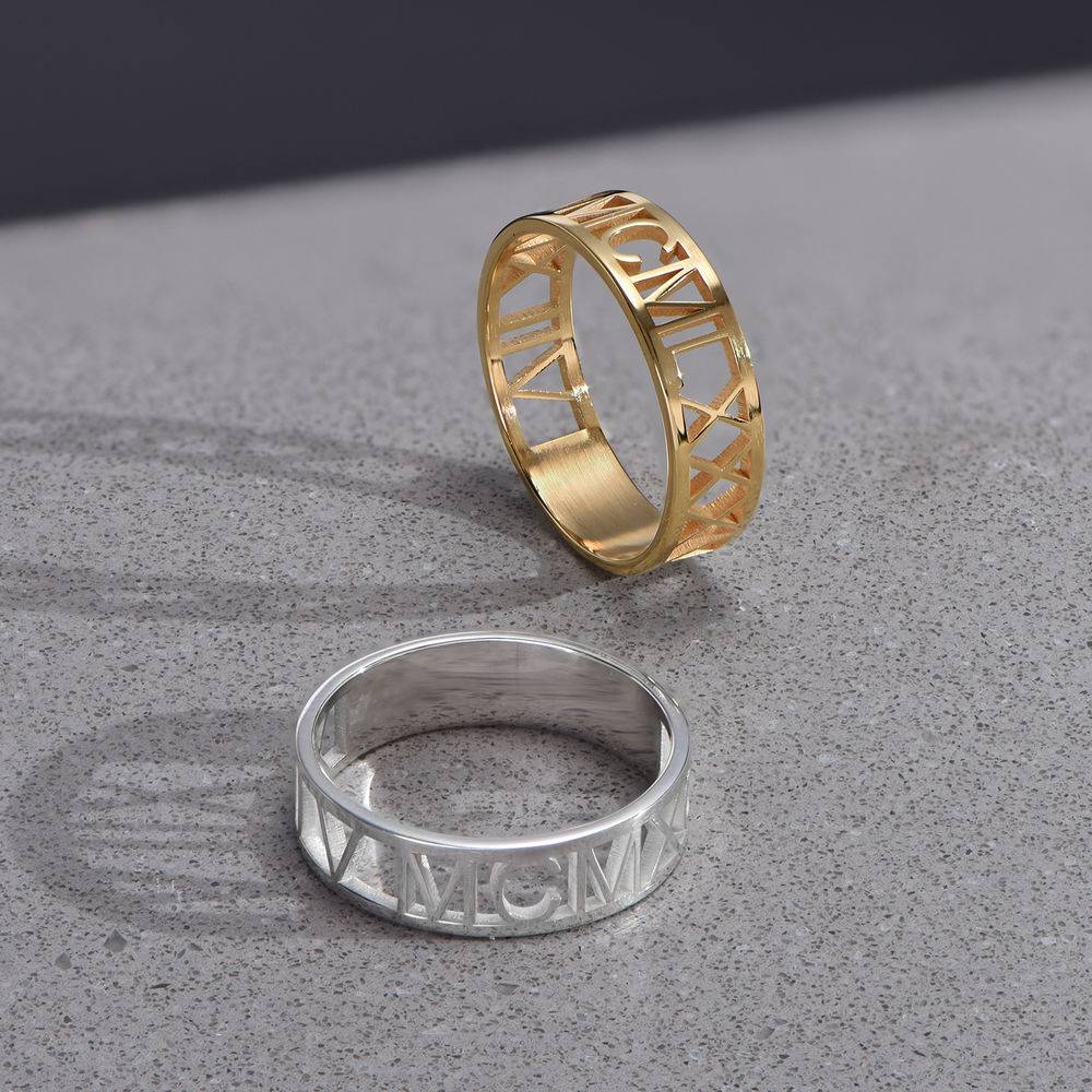 18k Goud Vergulde Romeins Cijfer Ring voor Heren-4 Productfoto