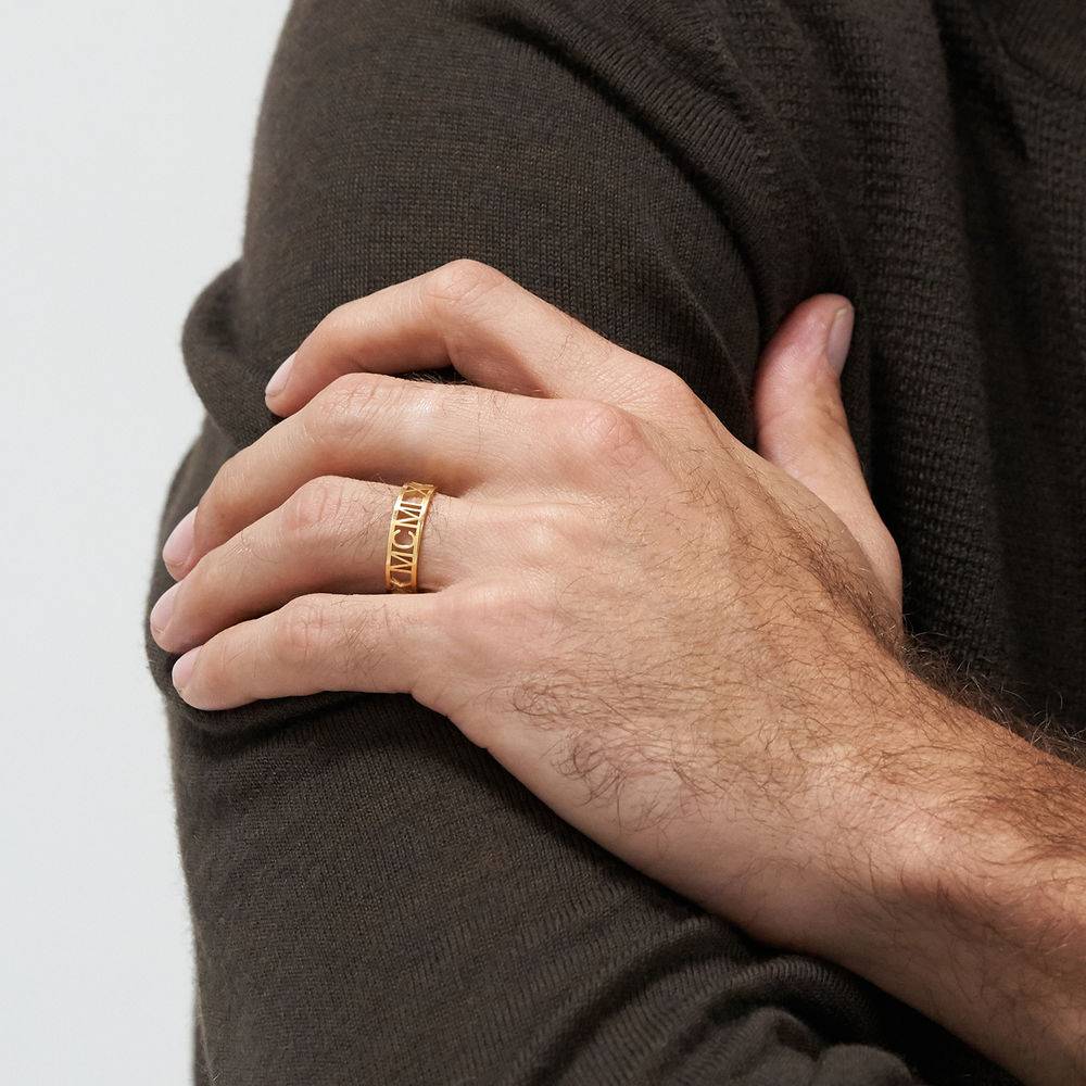 18k Goud Vergulde Romeins Cijfer Ring voor Heren-2 Productfoto