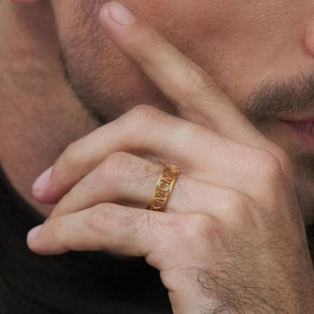 18k Goud Vergulde Romeins Cijfer Ring voor Heren-1 Productfoto