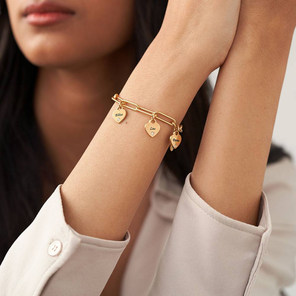 Rory Chain Link Armband med Heart Charms i 18k Guldplätering med Diamant-2 produktbilder