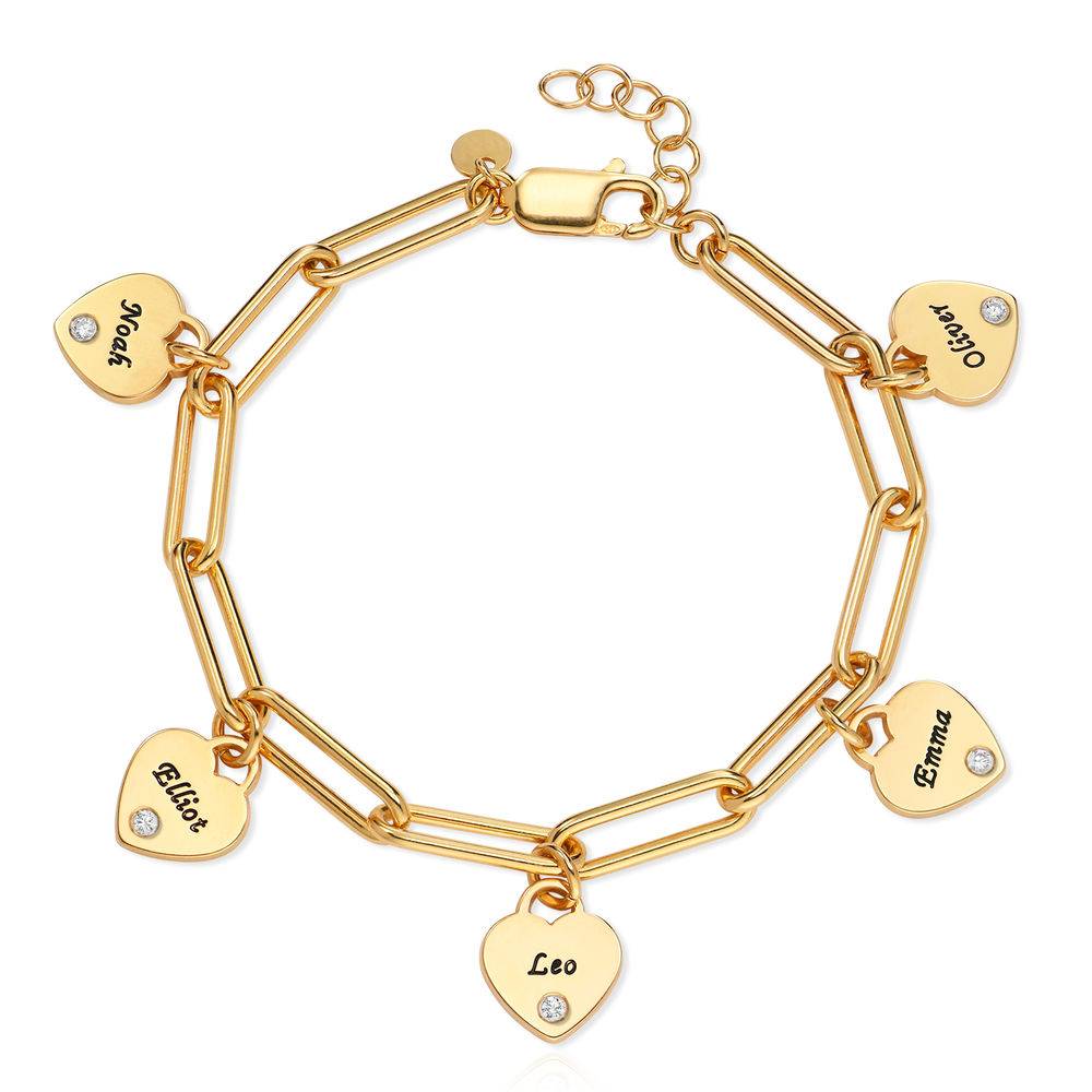 Rory Chain Link Armband med Heart Charms i Guld Vermeil med Diamant produktbilder