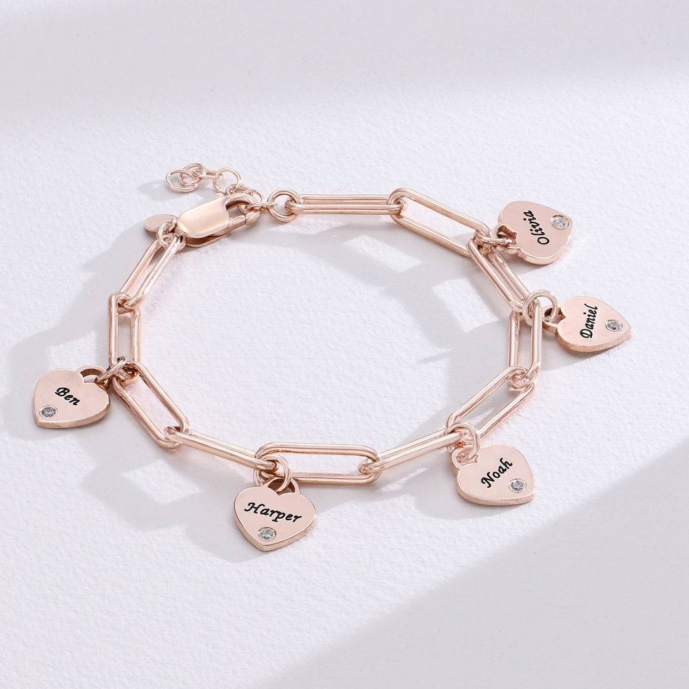 Rory Bracelet With Custom Diamond Heart Charms in 18K Rose Gold Plating-2 product photo