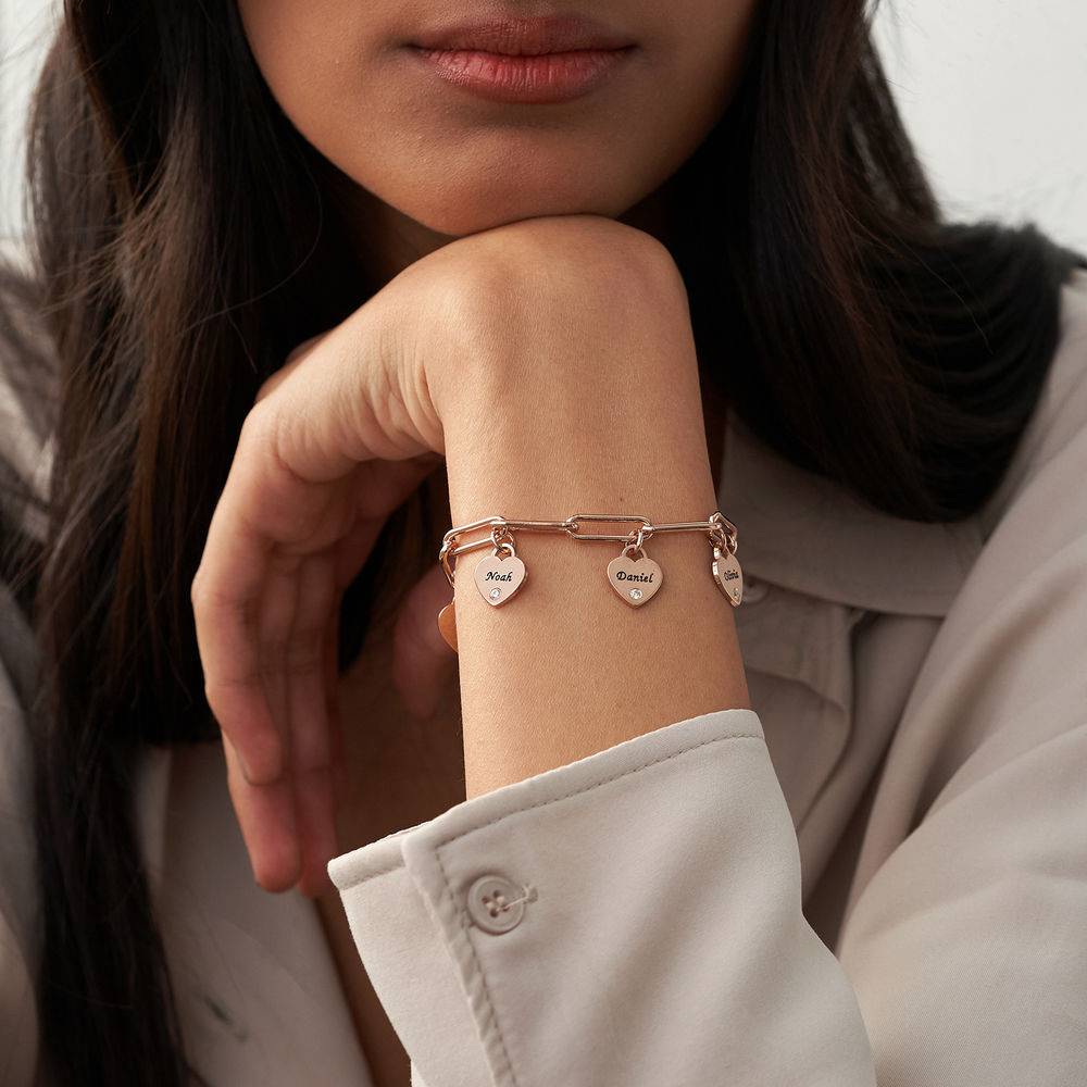 Rory Bracelet with Custom Diamond Heart Charms in 18ct Rose Gold Plating-4 product photo