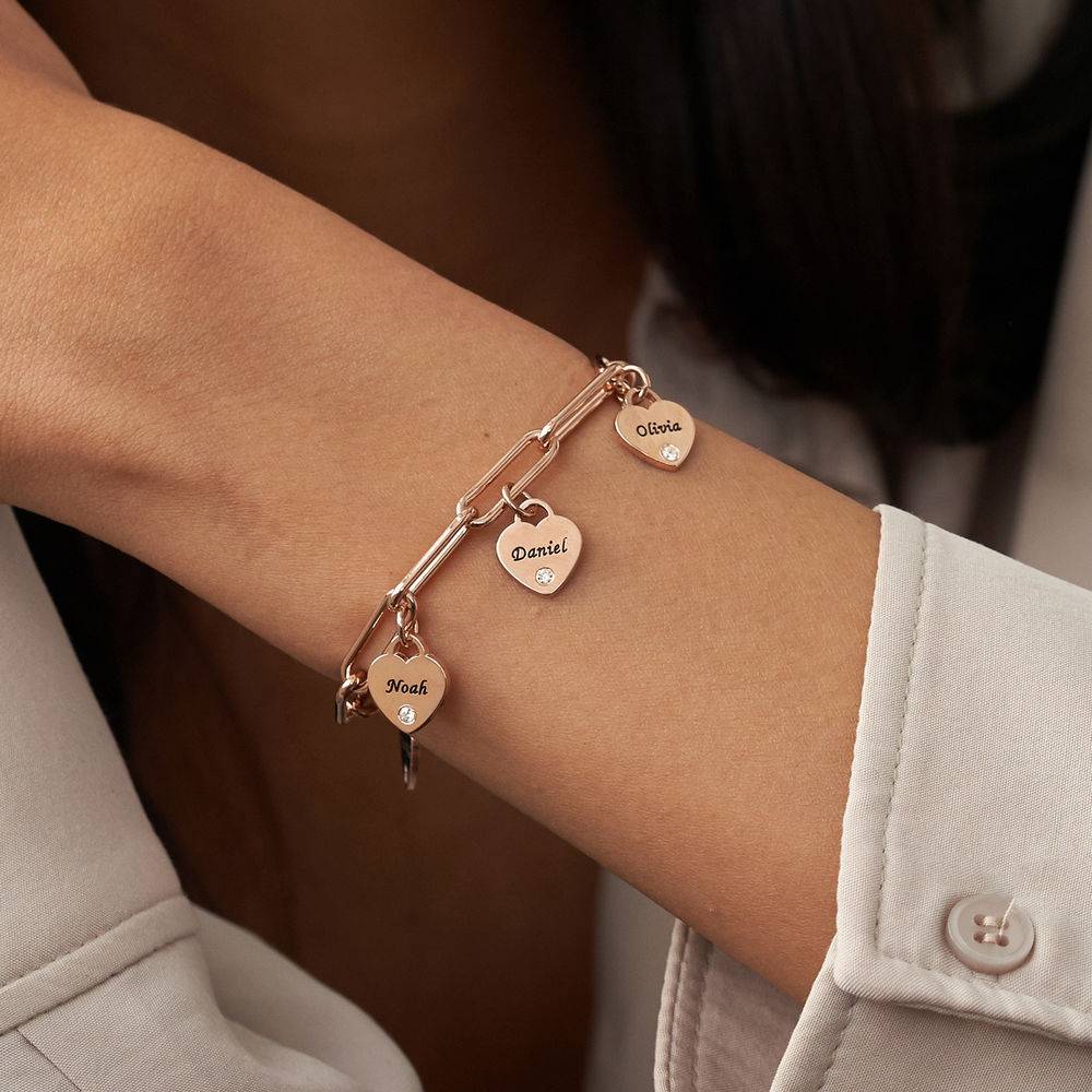 Rory Bracelet With Custom Diamond Heart Charms in 18K Rose Gold Plating-3 product photo