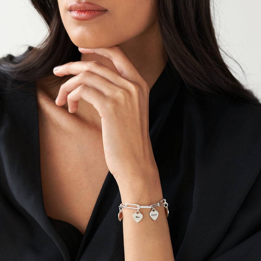 Rory Armband mit personalisierten Diamant Herz-Charms - 925er Sterlingsilber-1 Produktfoto