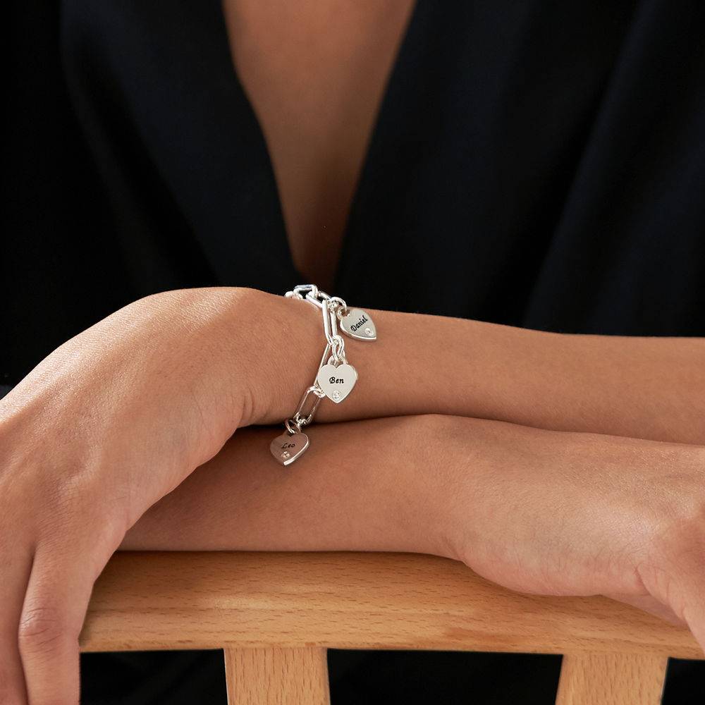 Rory schakelarmband met gepersonaliseerde diamant hartjes in zilver-4 Productfoto