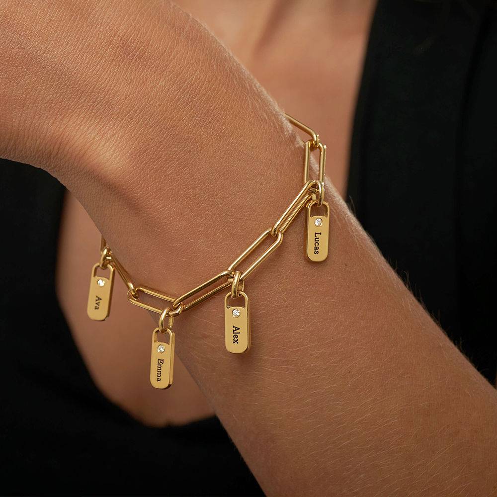 Pulsera de eslabones de cadena con encantos personalizados con diamante chapada oro 18k-1 foto de producto
