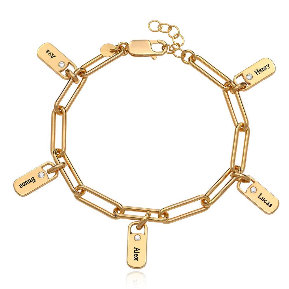 Rory Lenkearmbånd med personlige navnebrikke charms med diamant i gull vermeil-1 produktbilde