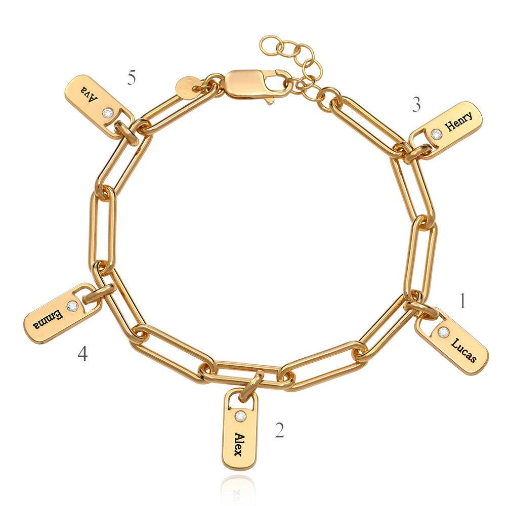 Rory Lenkearmbånd med personlige navnebrikke charms med diamant i gull vermeil-6 produktbilde