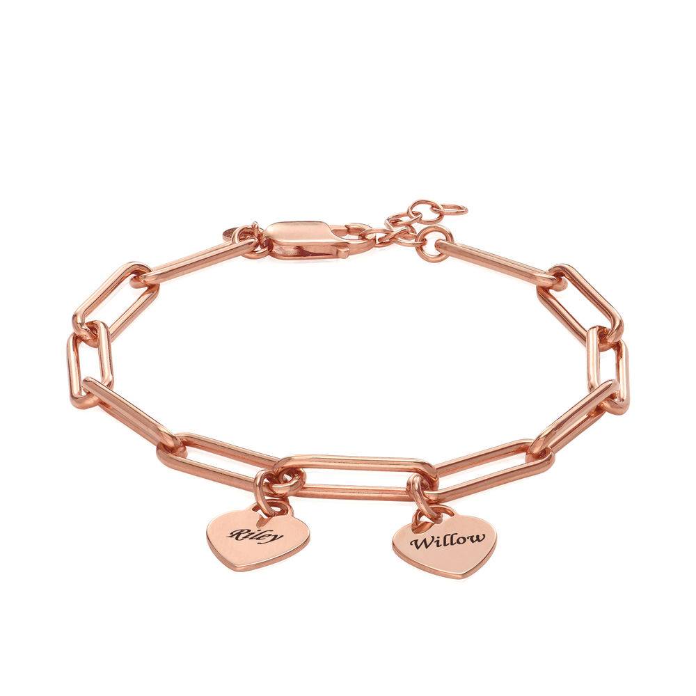 Rory Chain Link Bracelet with Custom Heart Charms in 18K Rose Gold Plating-2 product photo
