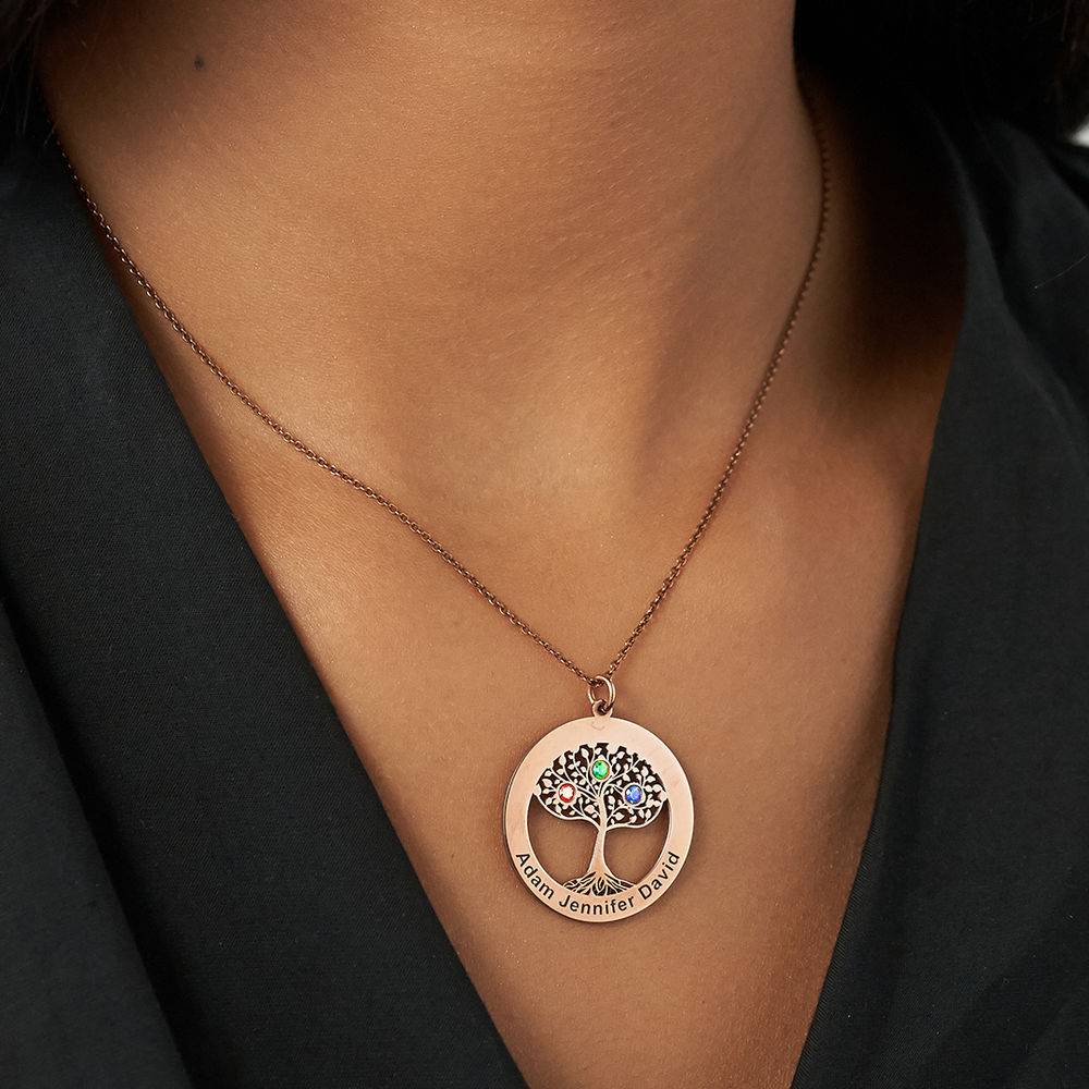 Rose Gold Plating Circle Tree of Life Necklace with Birthstones-4 product photo