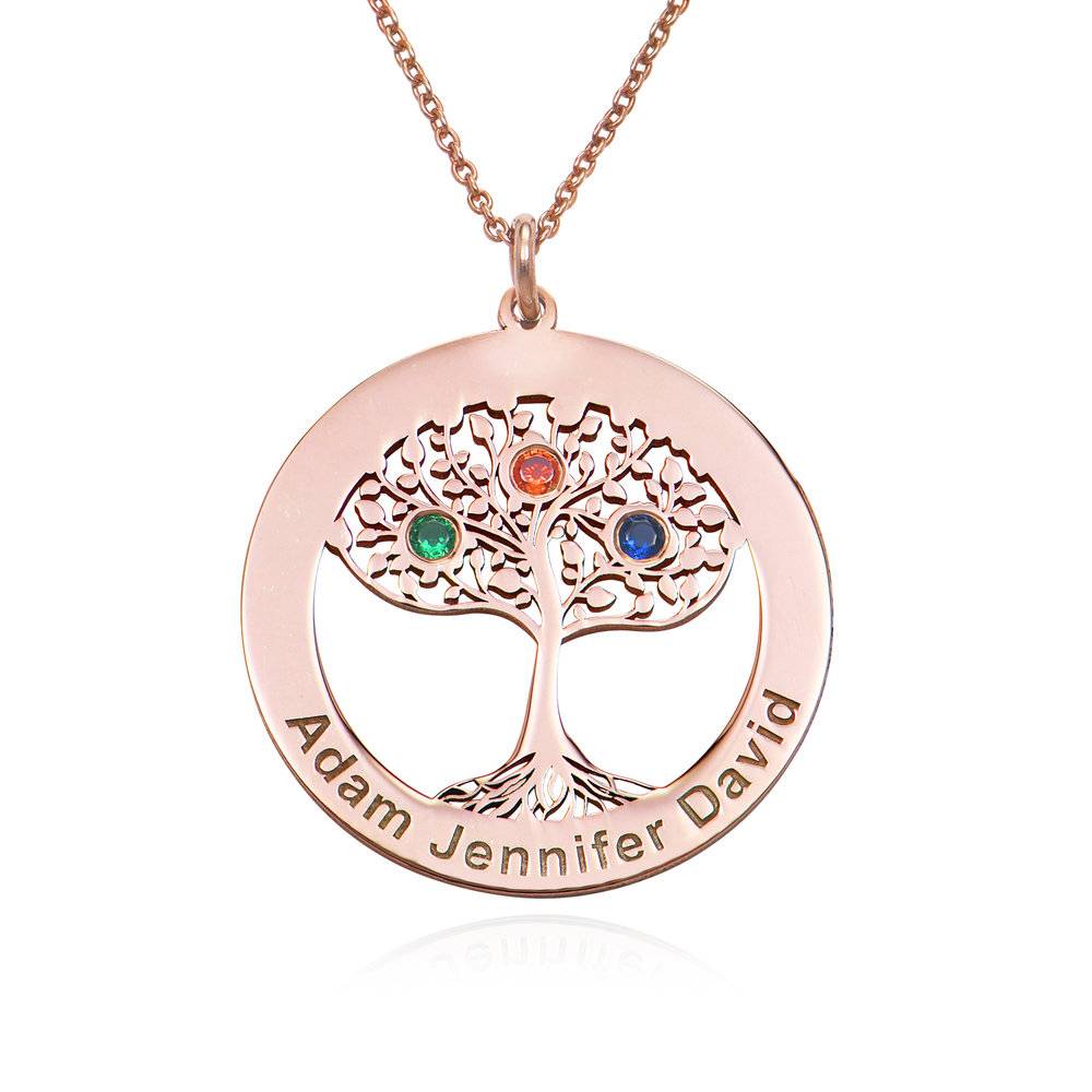 Livets træ halskæde med fødselssten i rosaforgyldt sølv produkt billede