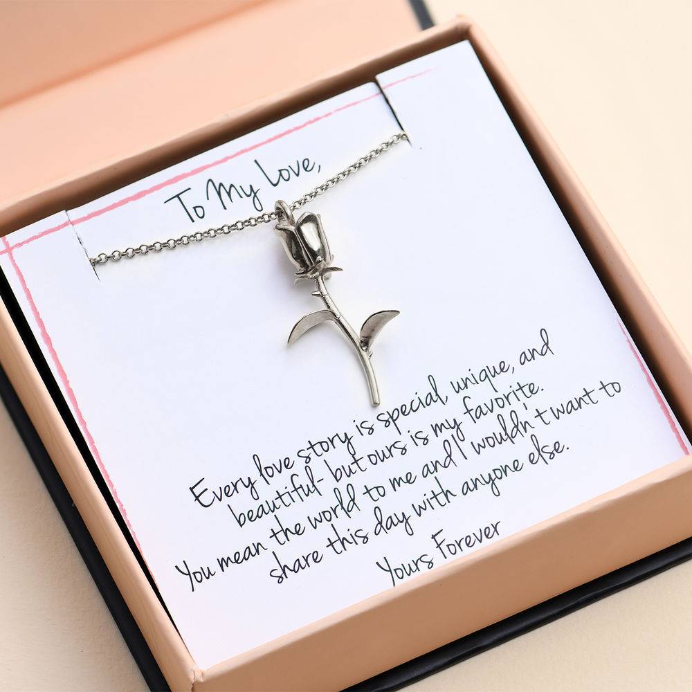 Rose Necklace in Sterling Silver with Prewritten Gift Note product photo