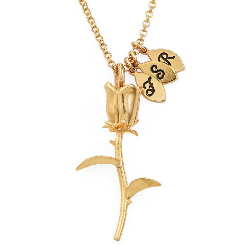 Collar de Rosa Flor con colgantes de inicial chapado en oro-3 foto de producto