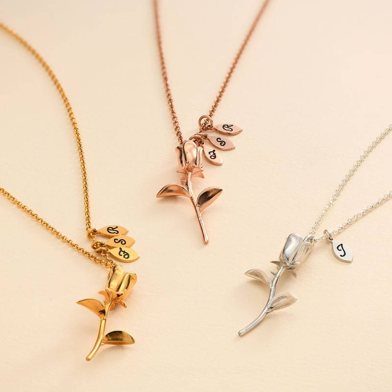 Rose Necklace with Initial charms in 18ct Gold Plating-3 product photo