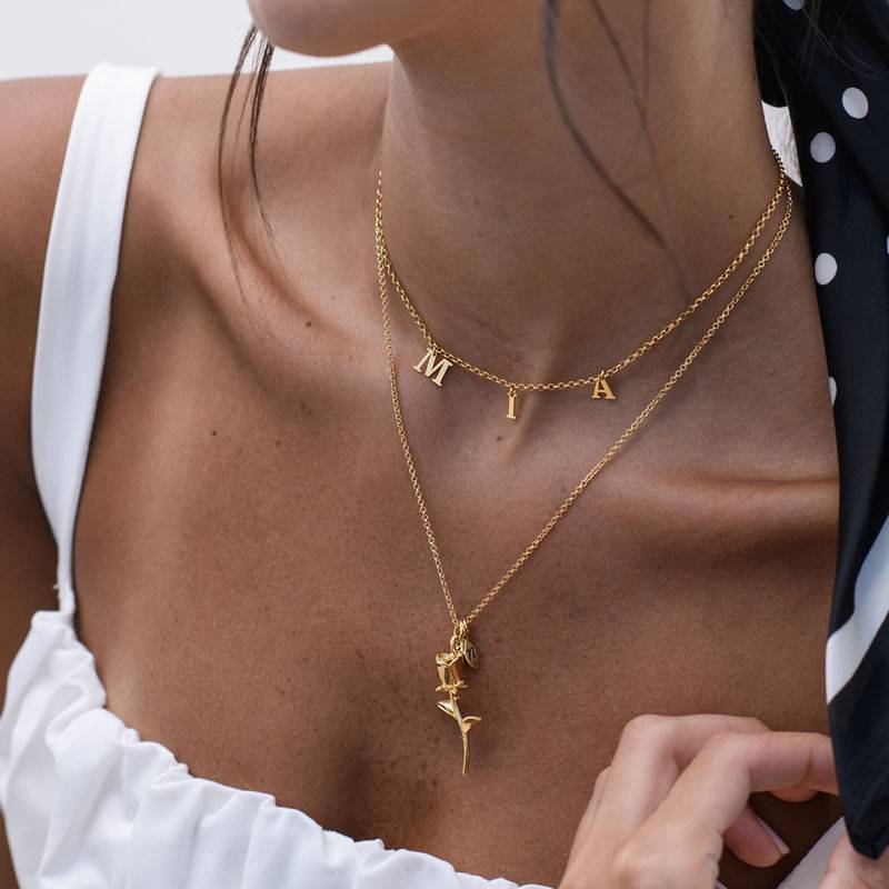 Collar de Rosa Flor con colgantes de inicial chapado en oro-4 foto de producto