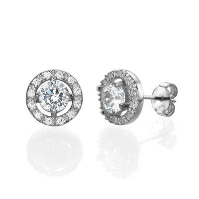 Round Cubic Zirconia Stud Earrings in Sterling Silver product photo