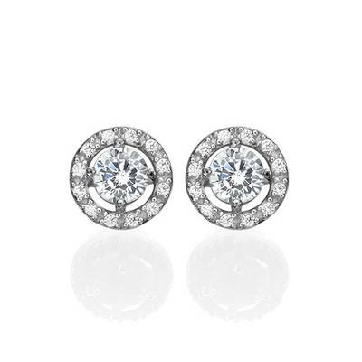 Round Cubic Zirconia Stud Earrings in Sterling Silver-3 product photo