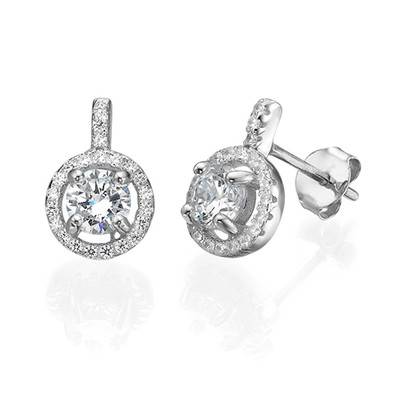 Round Cut Earrings with Cubic Zirconia in Sterling Silver-1 product photo