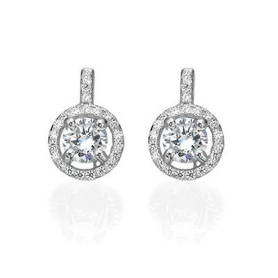 Round Cut Earrings with Cubic Zirconia in Sterling Silver-2 product photo