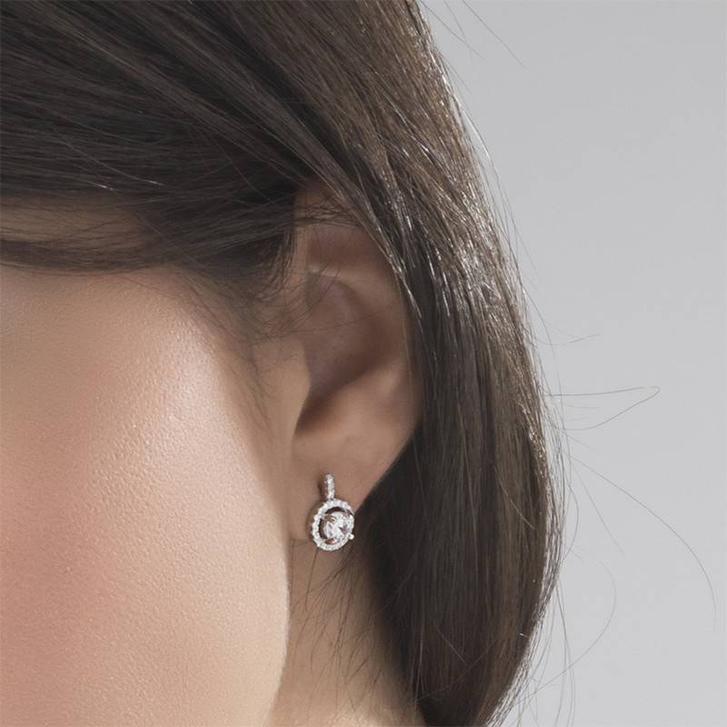 Round Cut Earrings with Cubic Zirconia in Sterling Silver-3 product photo