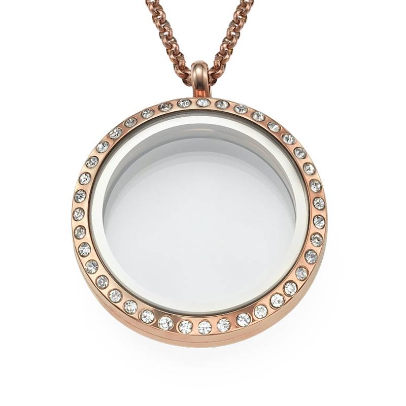 Round Locket in Rose Gold Plating with Crystals product photo