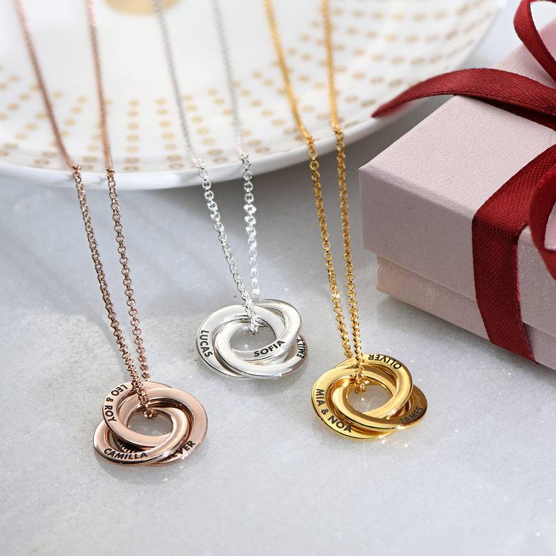Halskette mit russischen Ringen in 3D-Design - 750er rosévergoldetes Silber-2 Produktfoto