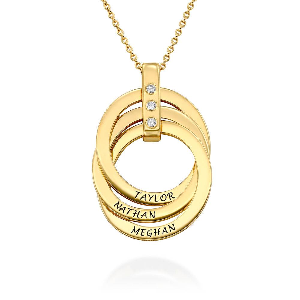 Personligt Halsband med Ryska Ringar och Diamanter i Guldplätering produktbilder