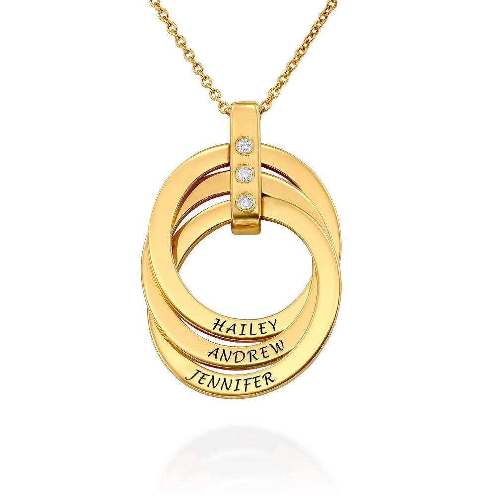 Personligt Halsband med Rysska Ringar och Diamanter i Guld Vermeil-4 produktbilder