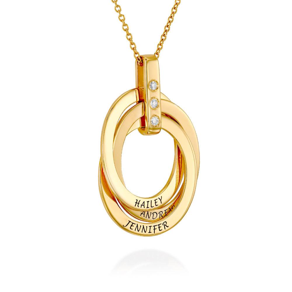 Personligt Halsband med Rysska Ringar och Diamanter i Guld Vermeil-3 produktbilder