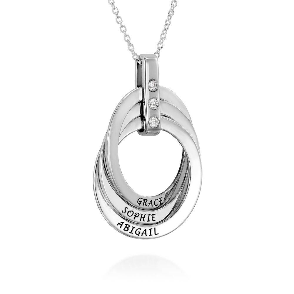 Personligt Halsband med Ryska Ringar och Diamanter i Sterling Silver-4 produktbilder