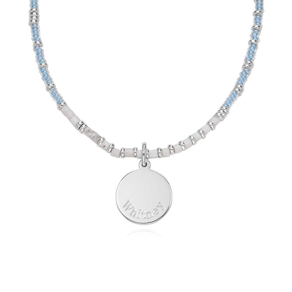 Sea Breeze Beads Necklace With Engraved Pendant in Sterling Silver-3 product photo