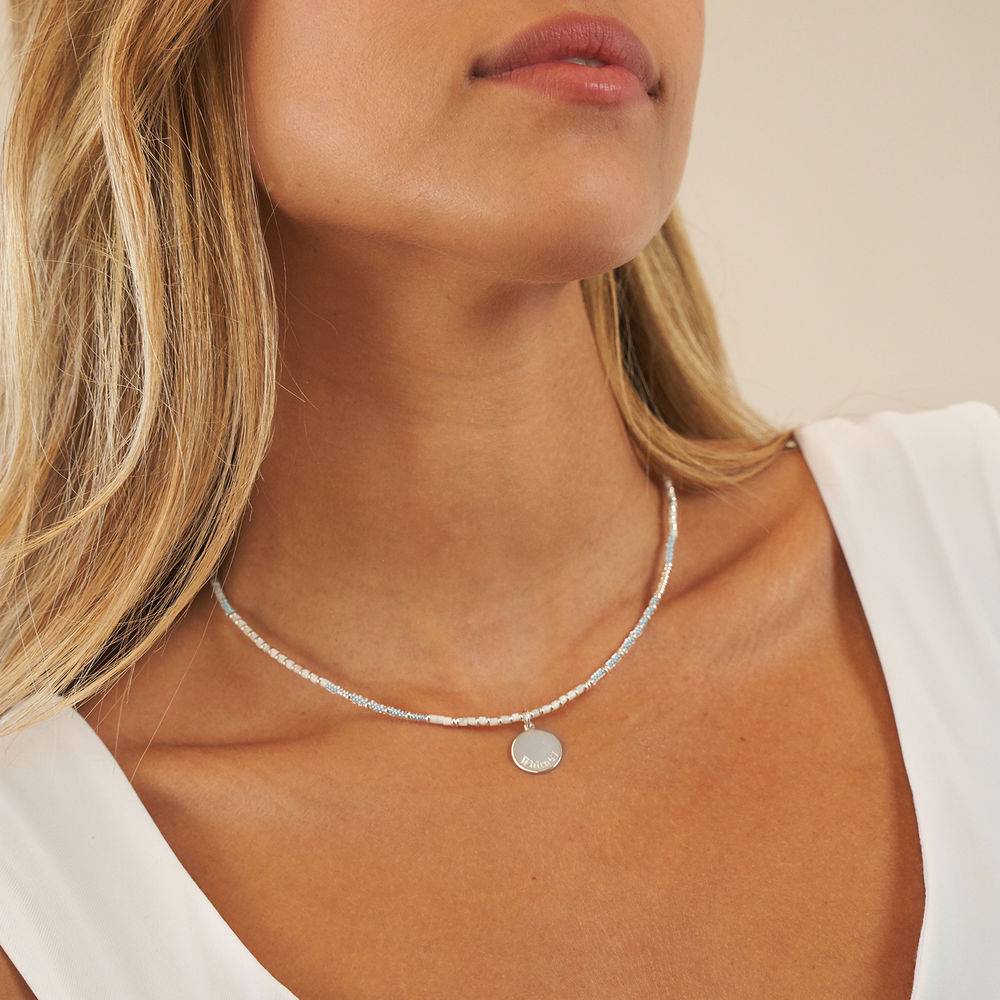 Sea Breeze Beads Necklace With Engraved Pendant in Sterling Silver-3 product photo