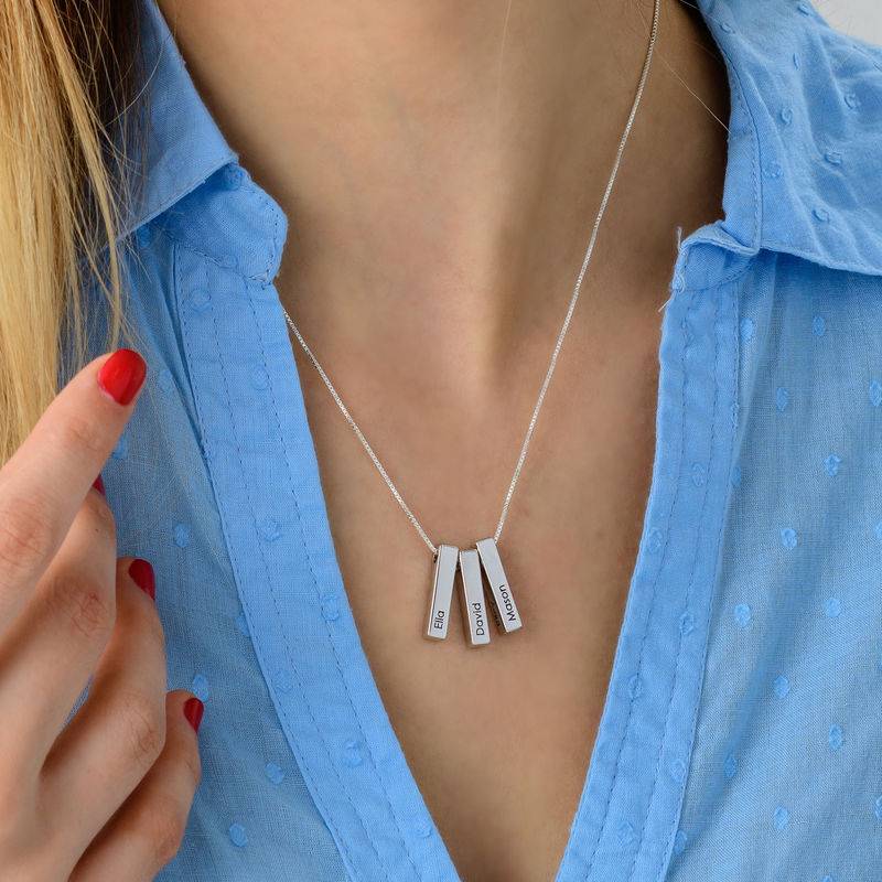 Short 3D Bar Necklace in Silver-6 product photo