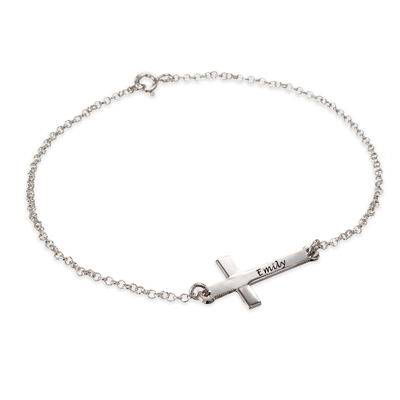 Engraved Side Cross Bracelet in Sterling Silver-2 product photo