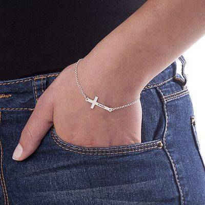 Engraved Side Cross Bracelet in Sterling Silver-3 product photo