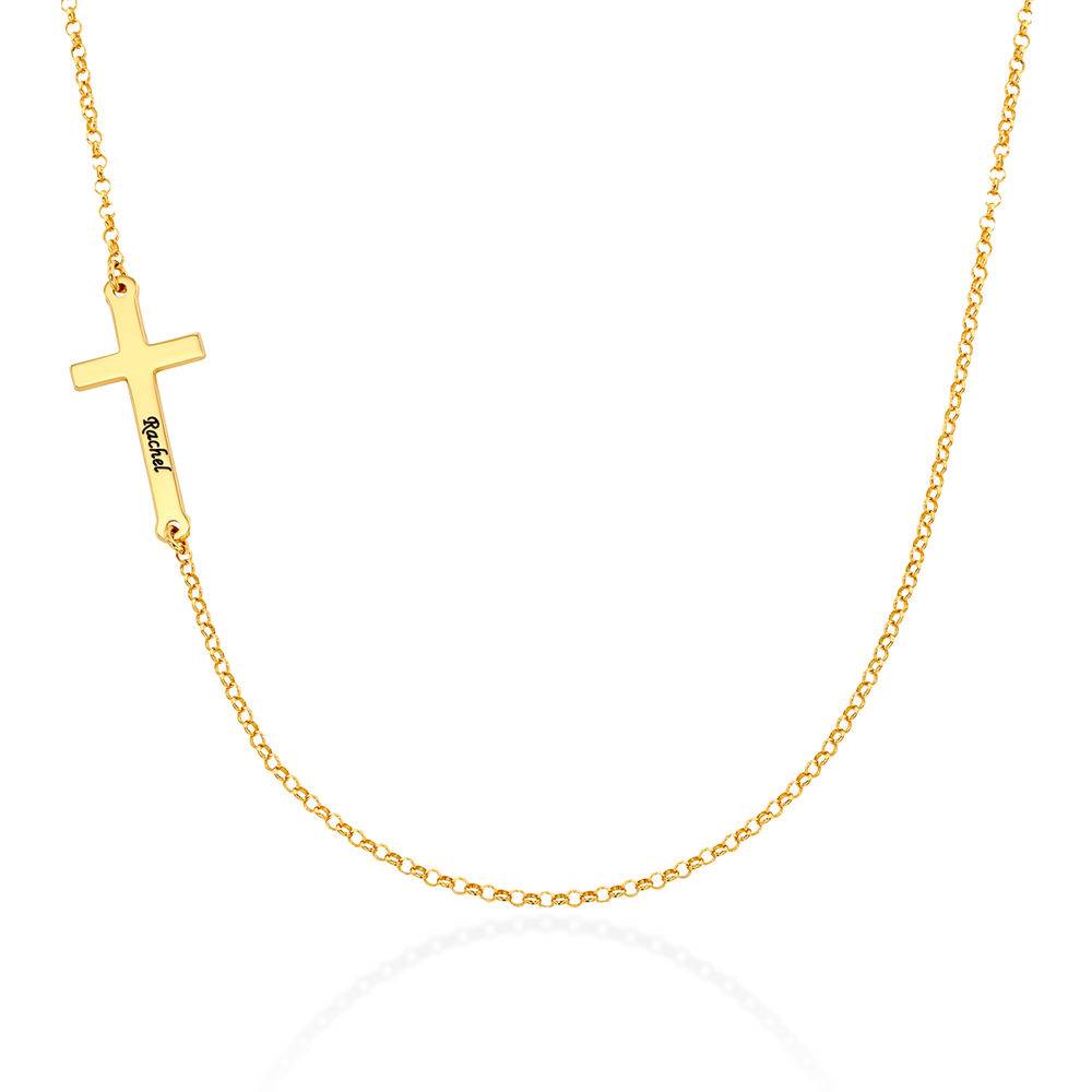 Side Cross Engraved Necklace in 18ct Gold Vermeil product photo