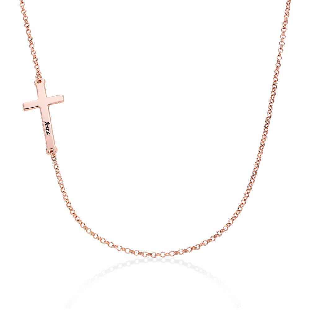 Side Cross Engraved Necklace in Rose Gold Plated-4 product photo