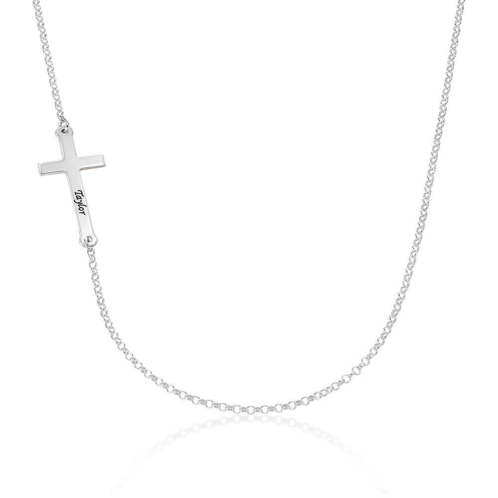 Personalised Sideways Cross Necklace in Sterling Silver-1 product photo