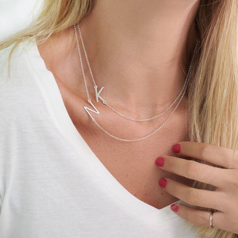 Sideways Initial Necklace in Sterling Silver-3 product photo